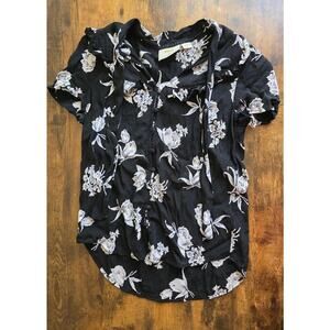 Maeve by Anthropologie Black Floral Adagio Ruffled Blouse Small